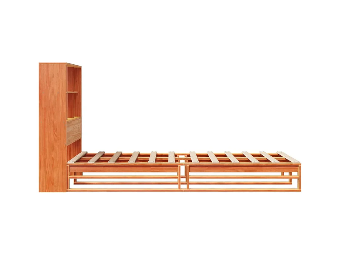 Lit bibliothèque sans matelas cire marron 75x190 cm bois massif
