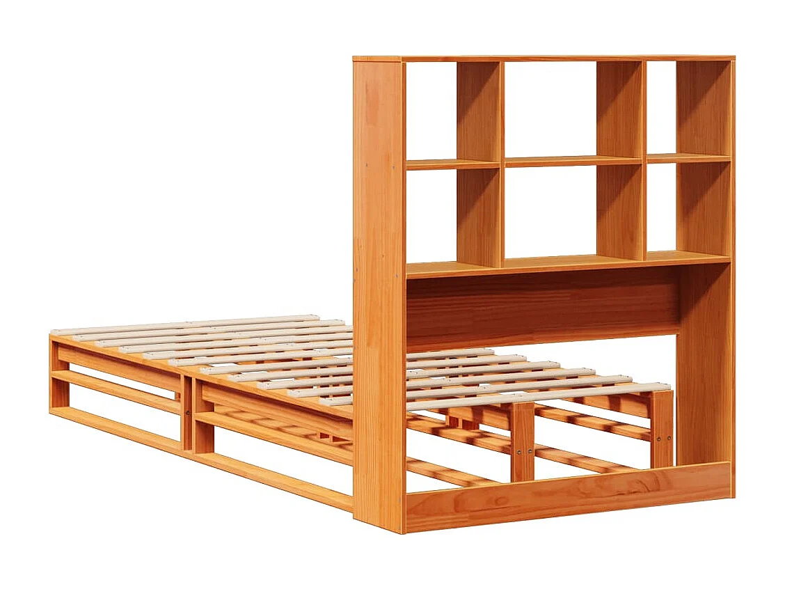Massivholzbett mit Regal ohne Matratze Wachsbraun 75x190 cm