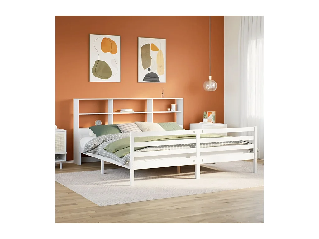 Letto Libreria senza Materasso Bianco 200x200 cm Legno di Pino