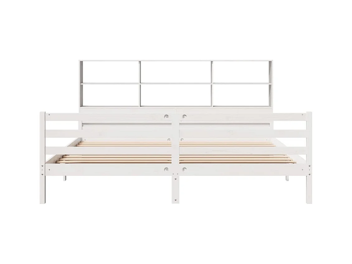 Lit bibliothèque sans matelas blanc 200x200 cm bois pin massif