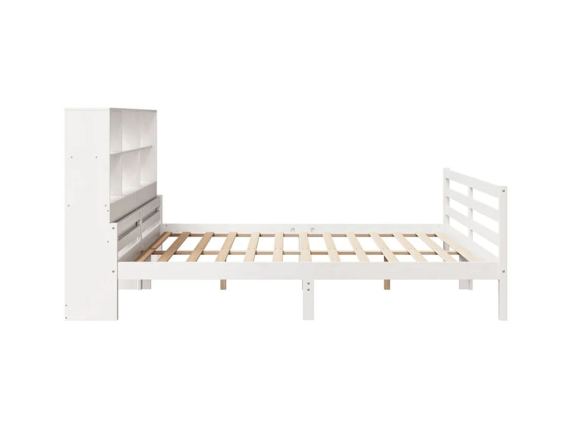 Lit bibliothèque sans matelas blanc 200x200 cm bois pin massif
