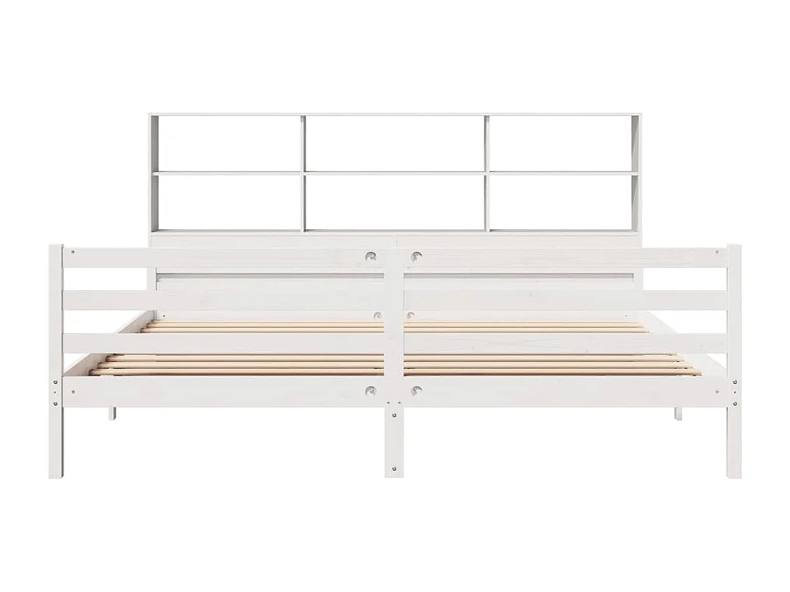 Lit bibliothèque sans matelas blanc 200x200 cm bois pin massif