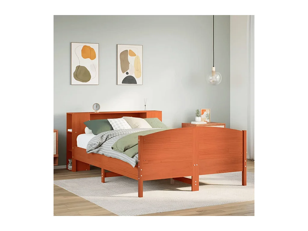 Lit bibliothèque sans matelas cire marron 120x190cm pin massif