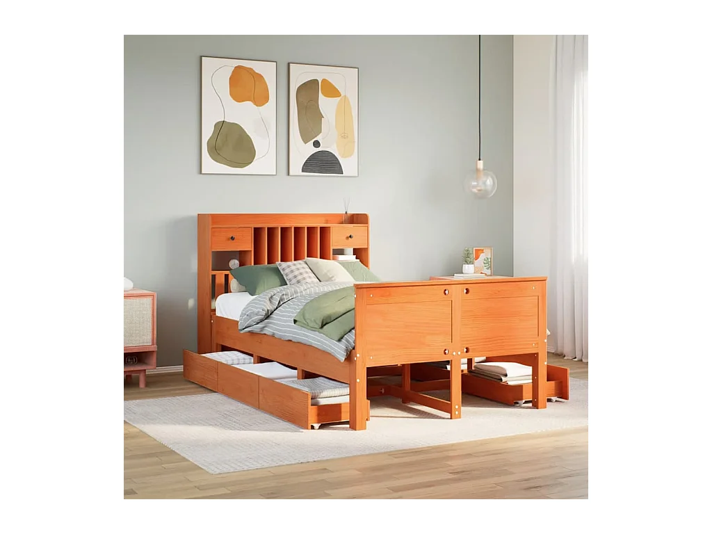 Cama com estante sem colchão 135x190 cm pinho maciço