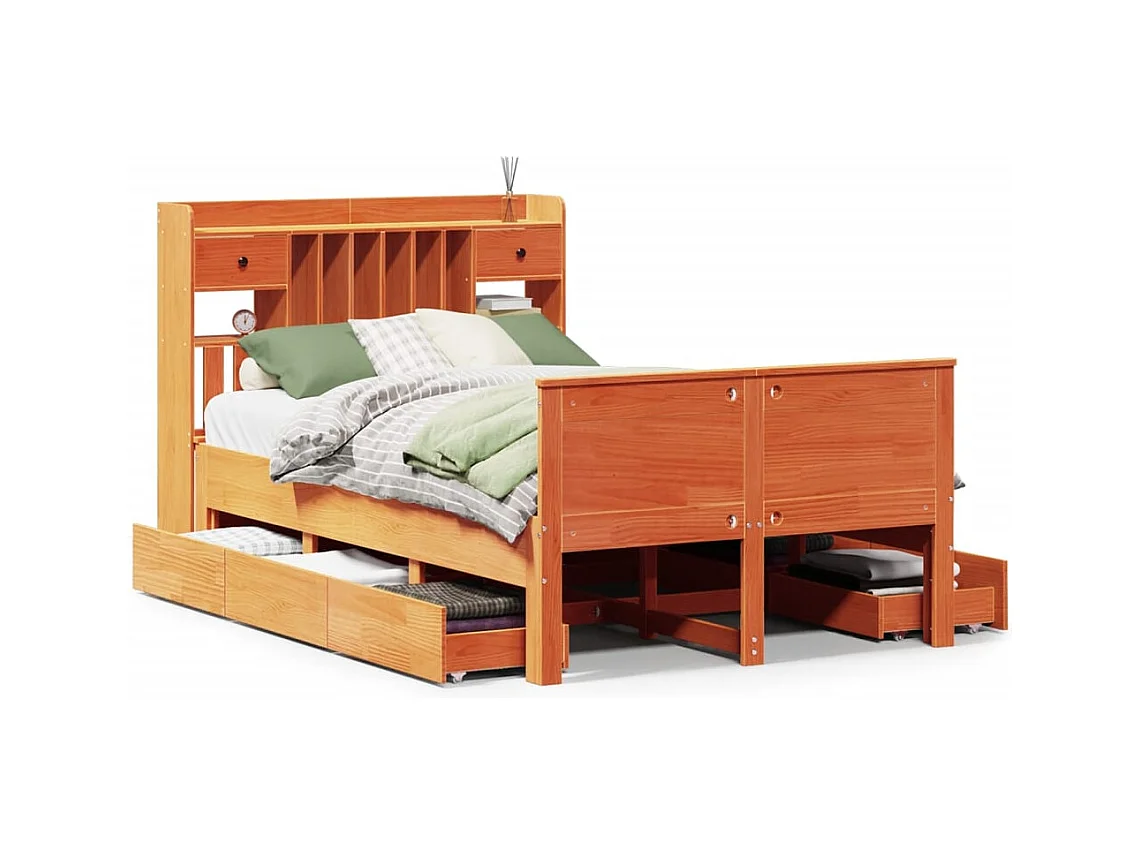 Cama com estante sem colchão 135x190 cm pinho maciço