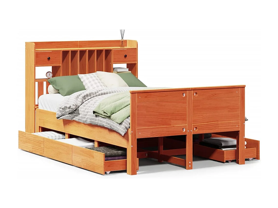 Letto Libreria senza Materasso Marrone Cera 135x190 cm in Pino