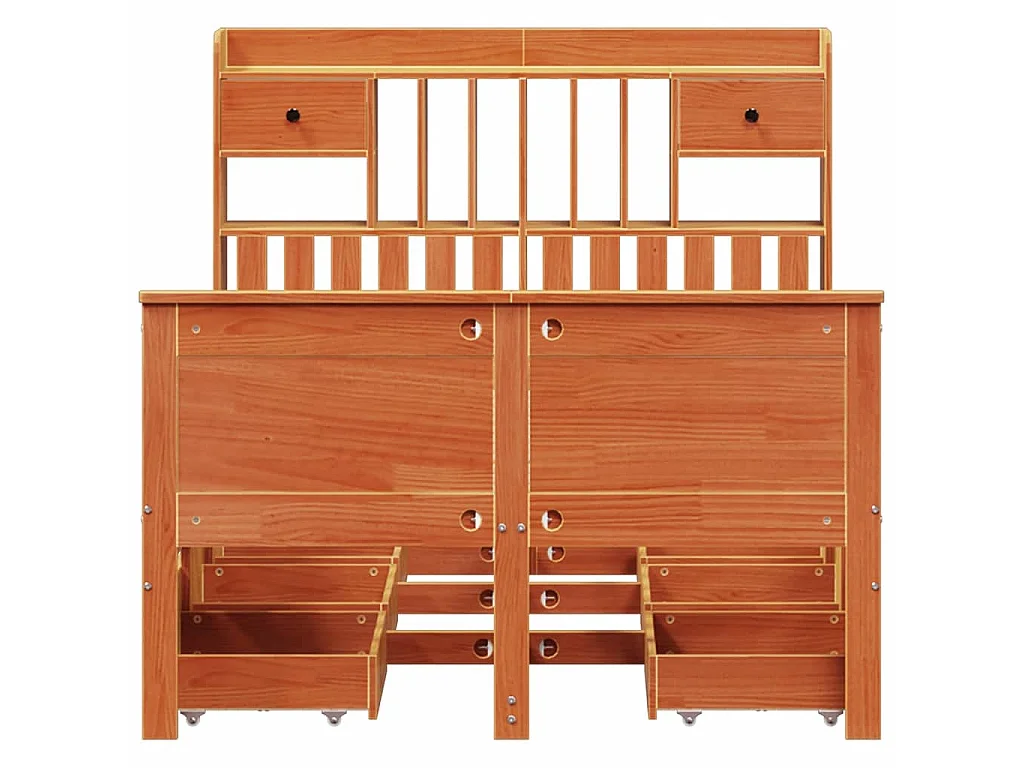 Lit bibliothèque sans matelas cire marron 135x190 cm pin massif
