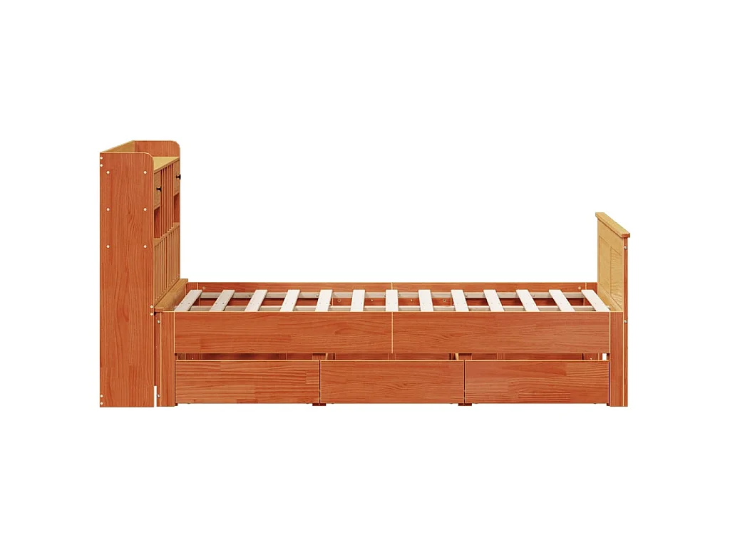 Lit bibliothèque sans matelas cire marron 135x190 cm pin massif