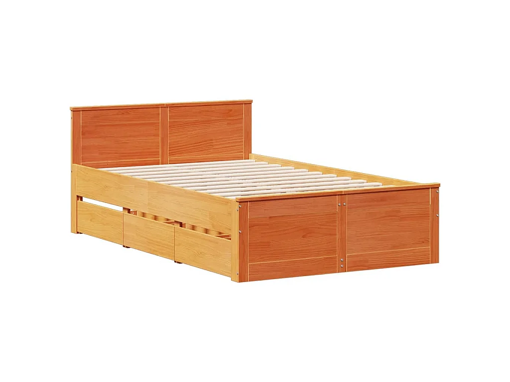 Lit bibliothèque sans matelas cire marron 135x190 cm pin massif