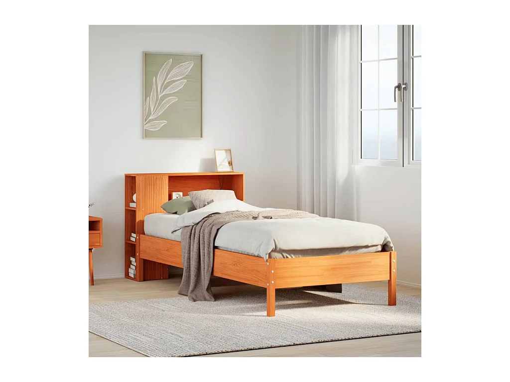 Massivholzbett mit Regal ohne Matratze Wachsbraun 100x200 cm