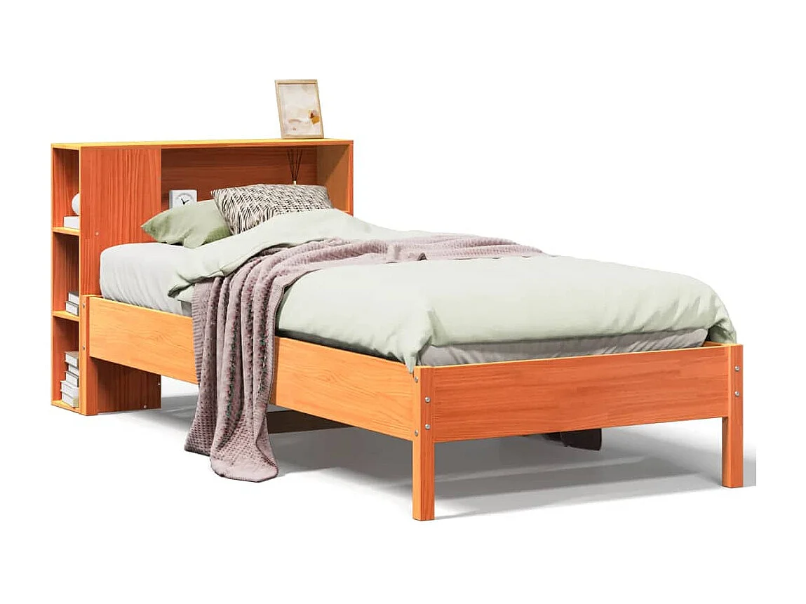 Lit bibliothèque sans matelas cire marron 100x200 cm pin massif