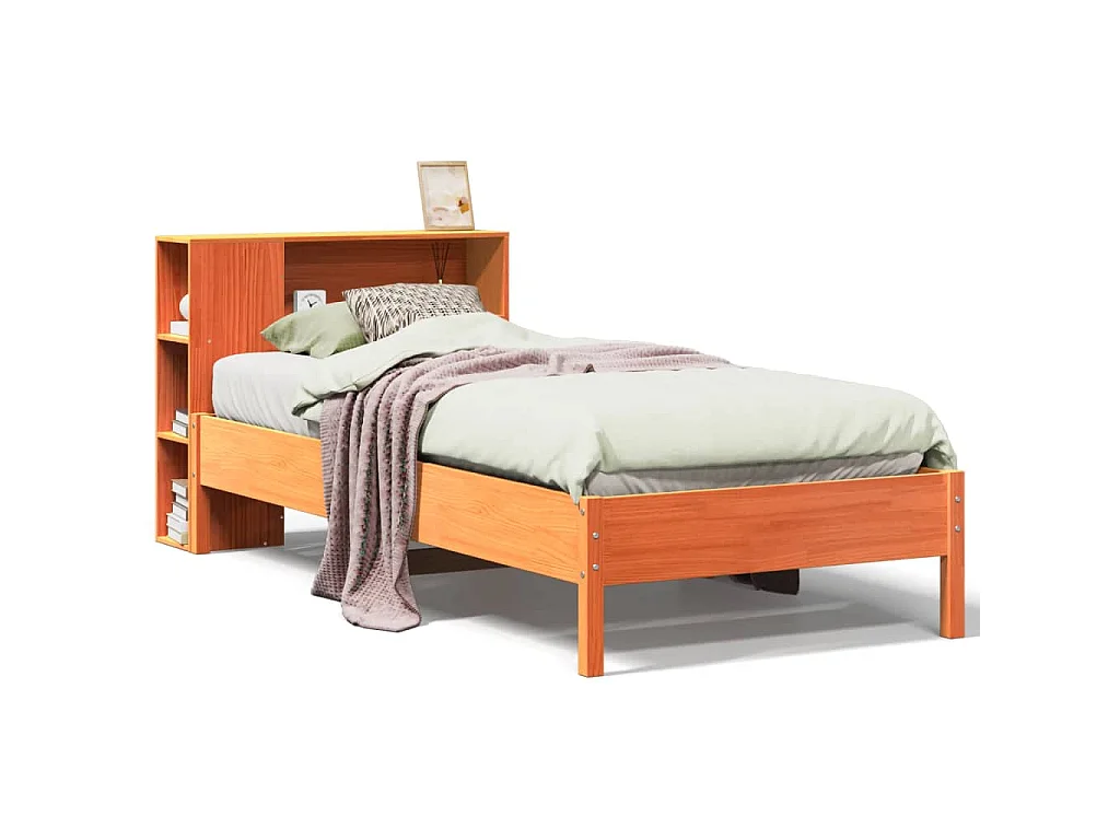Lit bibliothèque sans matelas cire marron 100x200 cm pin massif