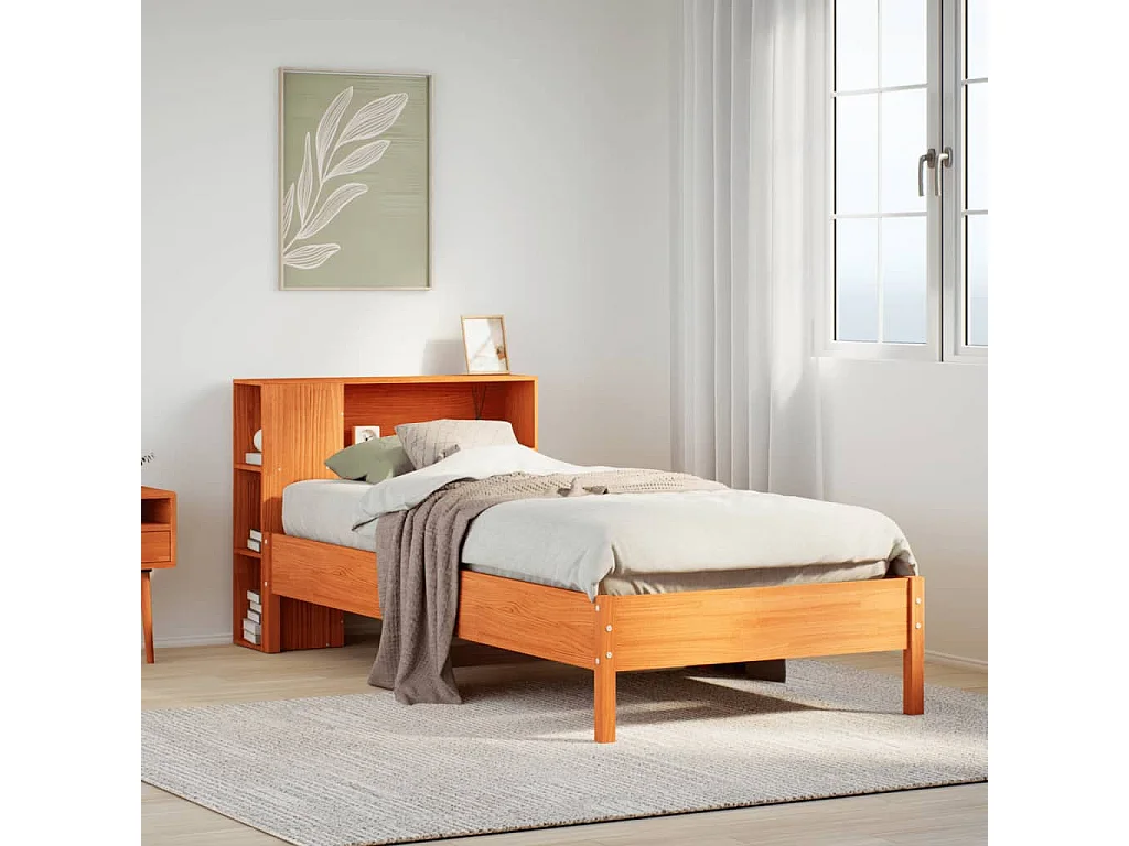 Lit bibliothèque sans matelas cire marron 100x200 cm pin massif