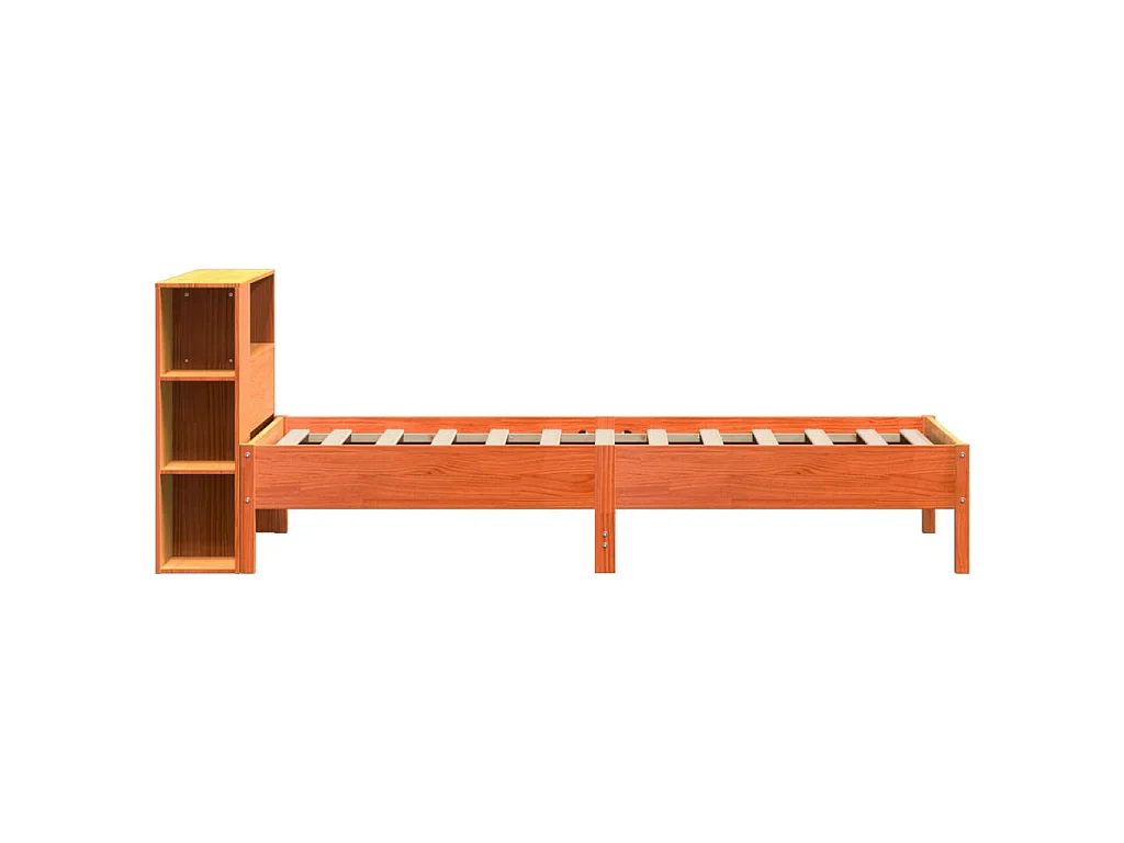 Lit bibliothèque sans matelas cire marron 100x200 cm pin massif