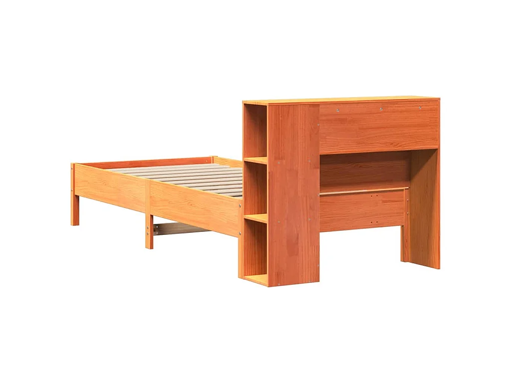 Lit bibliothèque sans matelas cire marron 100x200 cm pin massif
