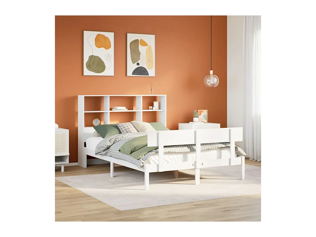 Lit bibliothèque sans matelas blanc 160x200 cm bois pin massif
