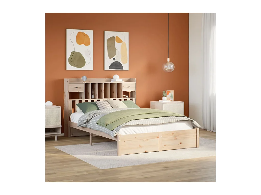 Lit bibliothèque sans matelas 140x190 cm bois de pin massif