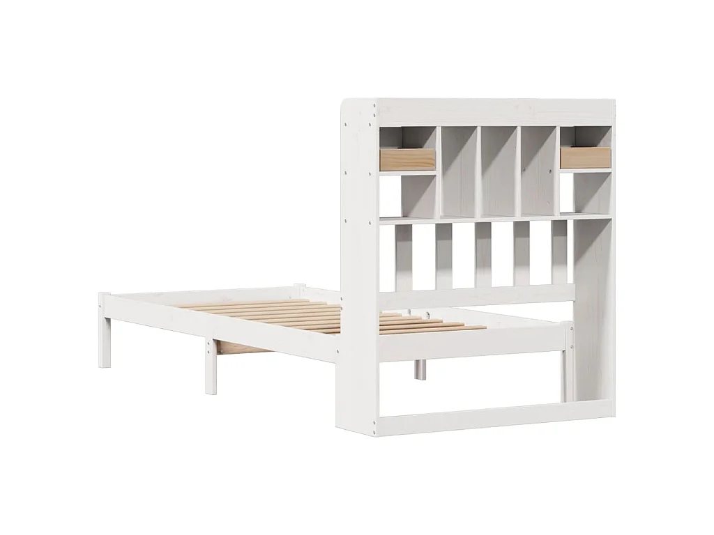 Lit bibliothèque sans matelas blanc 75x190cm bois de pin massif