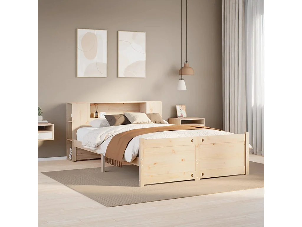 Cama con estantería sin colchón madera maciza de pino 120x200cm