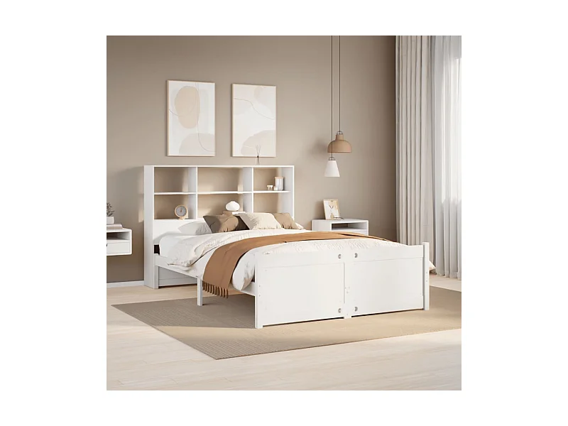 Massivholzbett mit Regal ohne Matratze Weiß 140x190 cm Kiefer