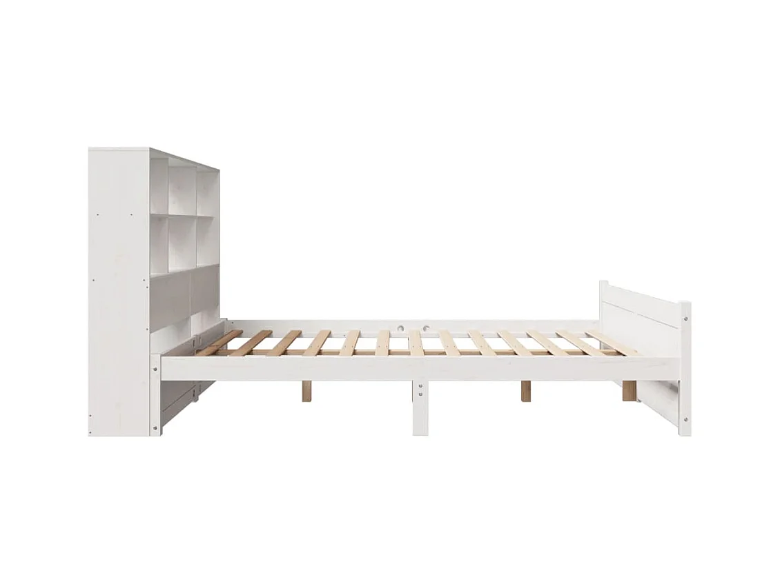 Lit bibliothèque sans matelas blanc 140x190 cm bois pin massif