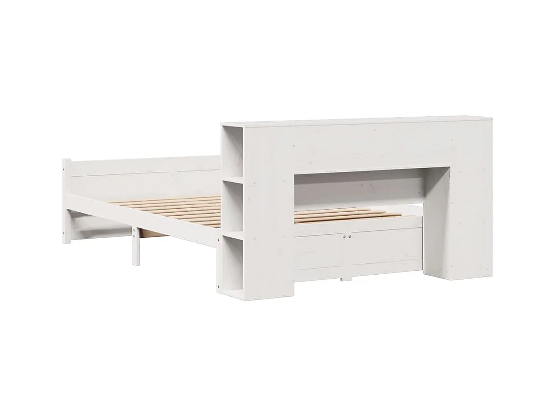 Massivholzbett mit Regal ohne Matratze Weiß 120x200 cm Kiefer