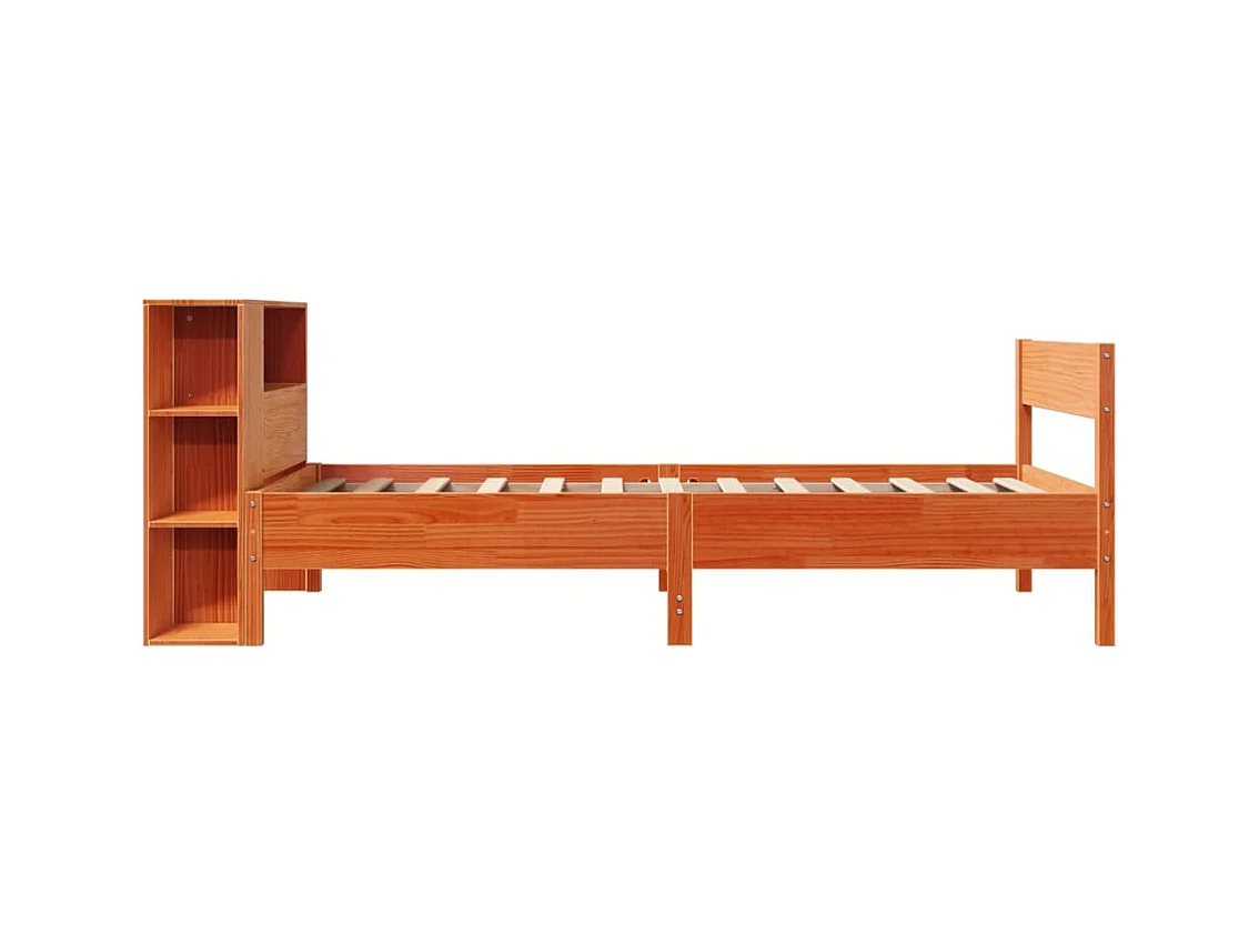 Massivholzbett mit Regal ohne Matratze Wachsbraun 100x200 cm
