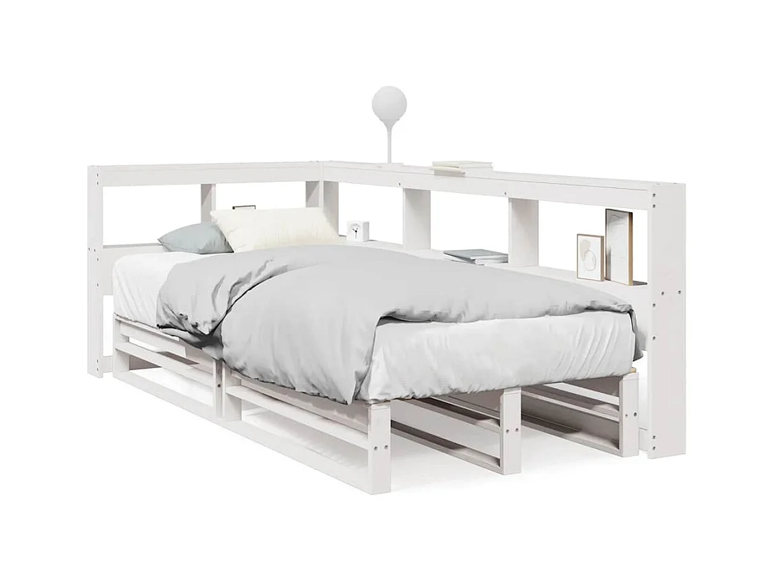 Letto Libreria senza Materasso Bianca 90x200 cm Legno di Pino