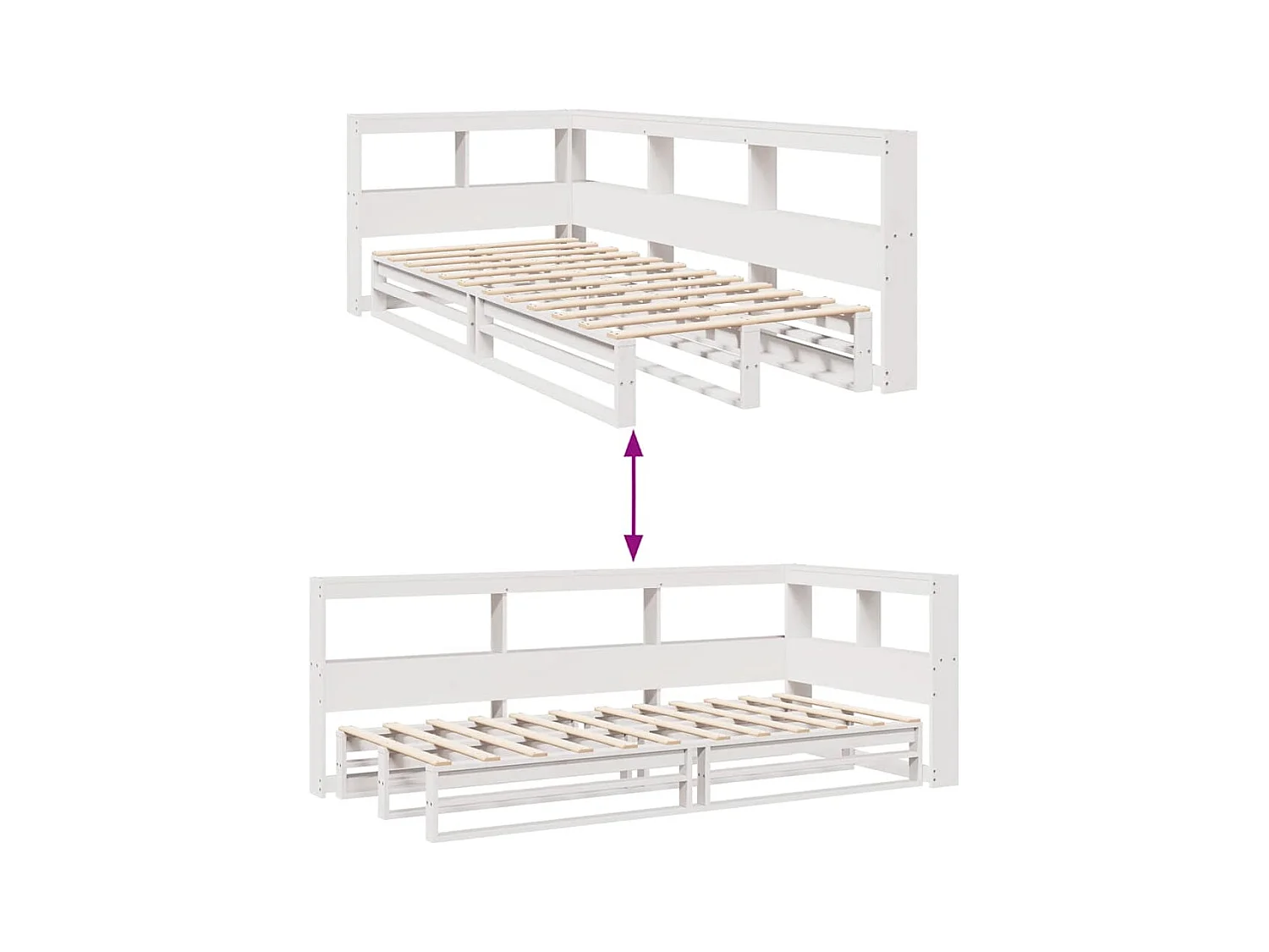 Letto Libreria senza Materasso Bianca 90x200 cm Legno di Pino