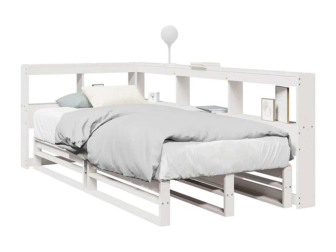 Cama com estante sem colchão 90x200 cm pinho maciço branco