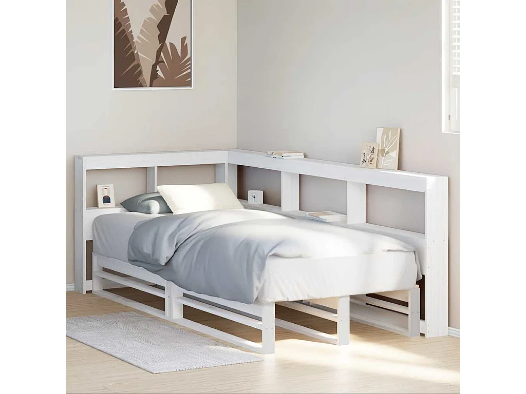 Cama com estante sem colchão 90x200 cm pinho maciço branco