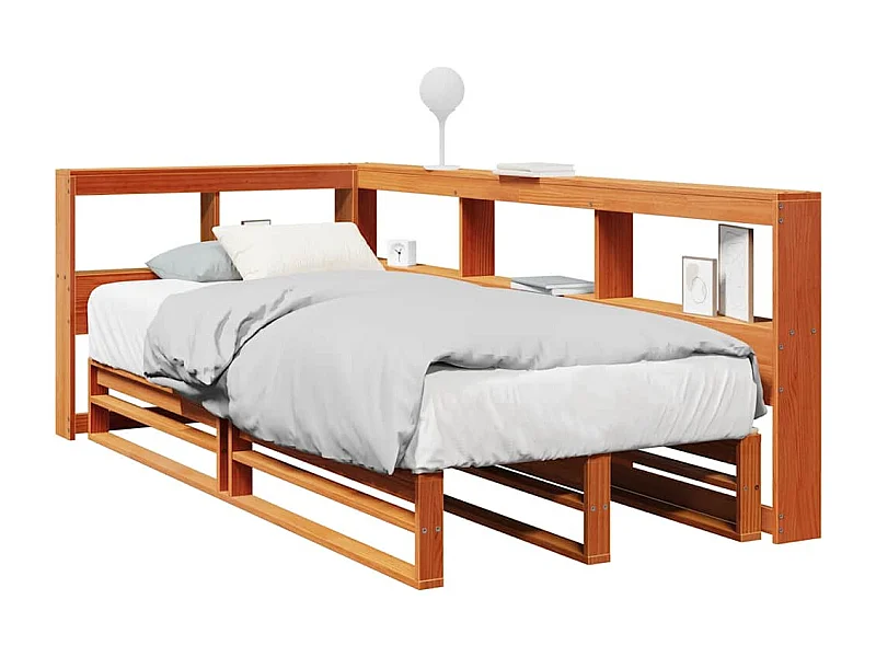 Massivholzbett mit Regal ohne Matratze Wachsbraun 75x190 cm