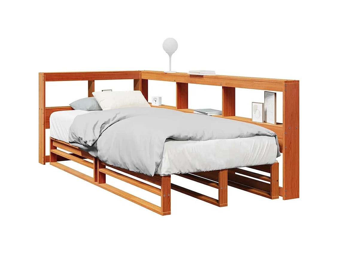 Lit bibliothèque sans matelas cire marron 75x190 cm pin massif
