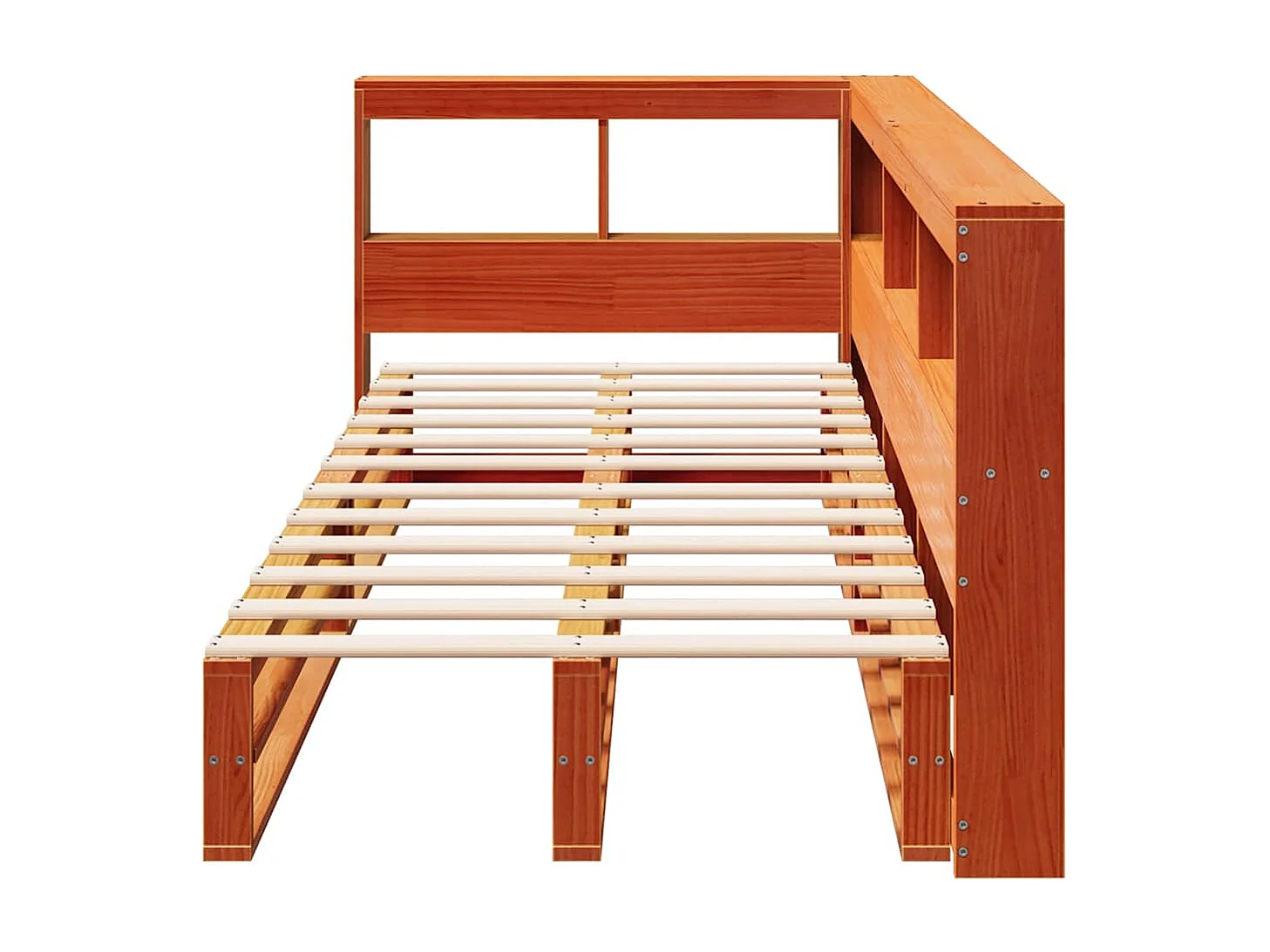 Massivholzbett mit Regal ohne Matratze Wachsbraun 75x190 cm