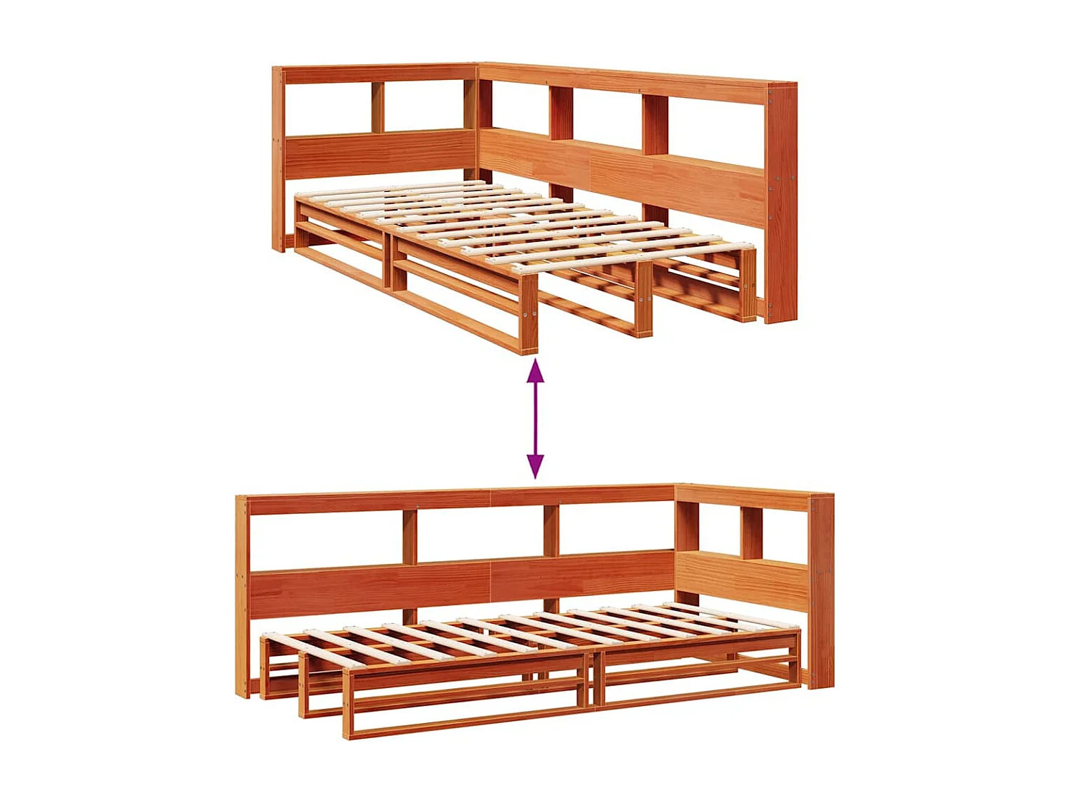 Massivholzbett mit Regal ohne Matratze Wachsbraun 75x190 cm