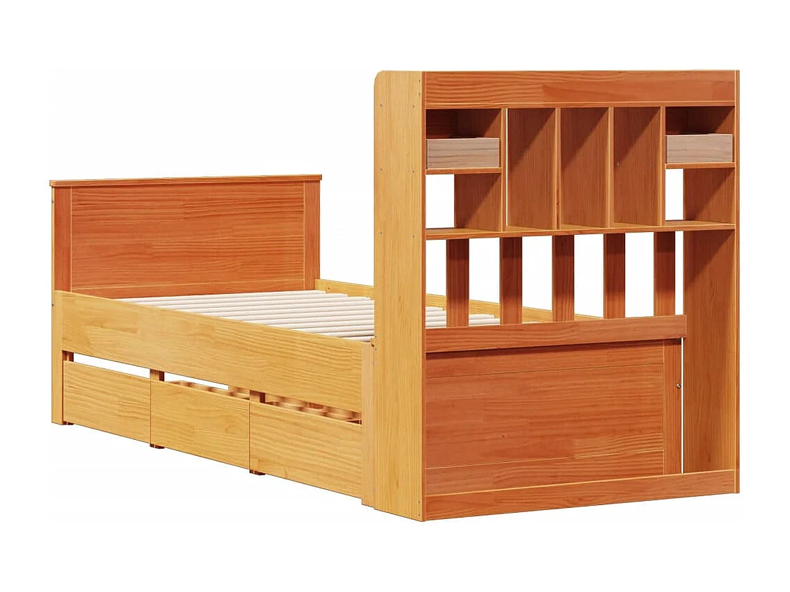 Lit bibliothèque sans matelas cire marron 75x190 cm pin massif
