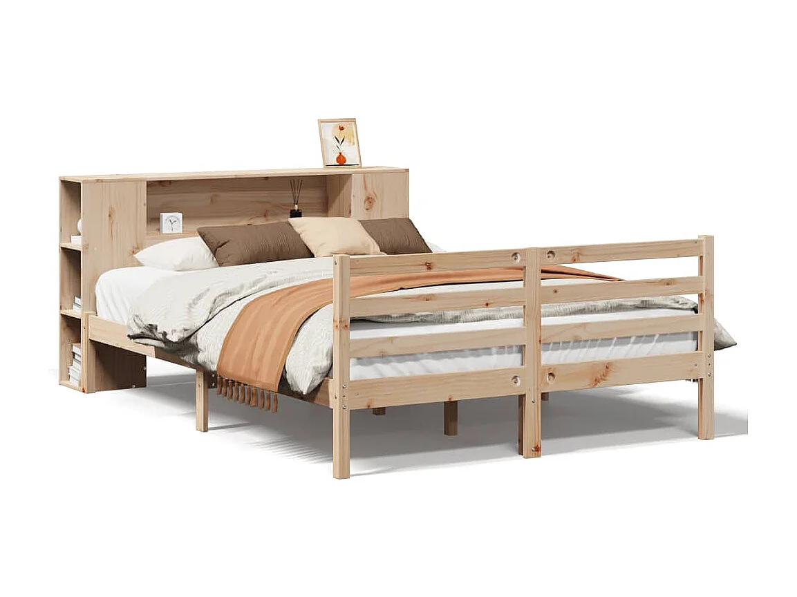 Massivholzbett mit Regal ohne Matratze 140x200 cm Kiefernholz