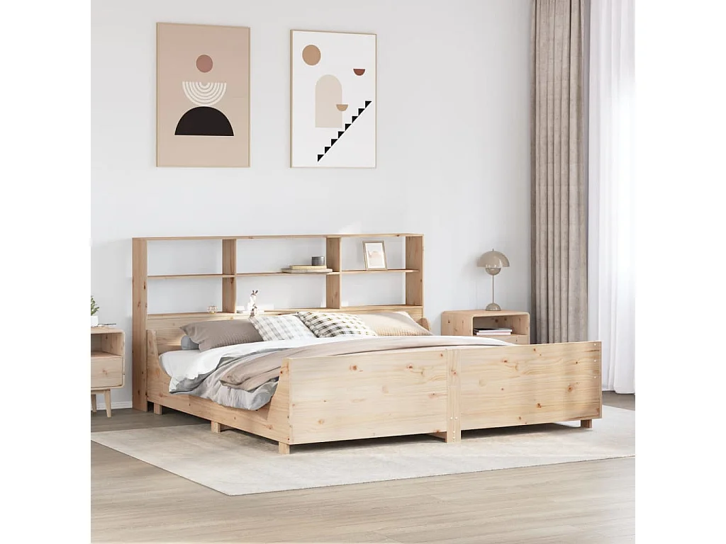 Bed met boekenkast zonder matras massief hout 200x200 cm