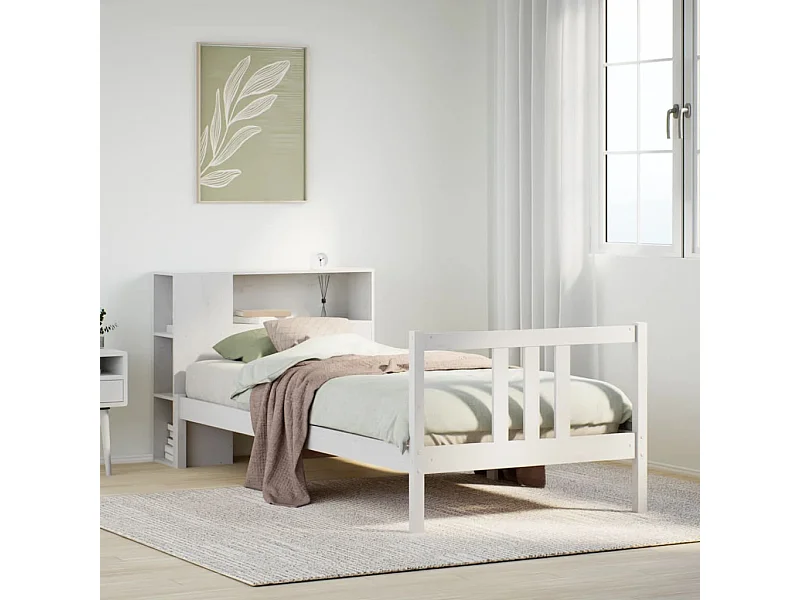 Letto Libreria senza Materasso Bianca 90x200 cm Legno di Pino