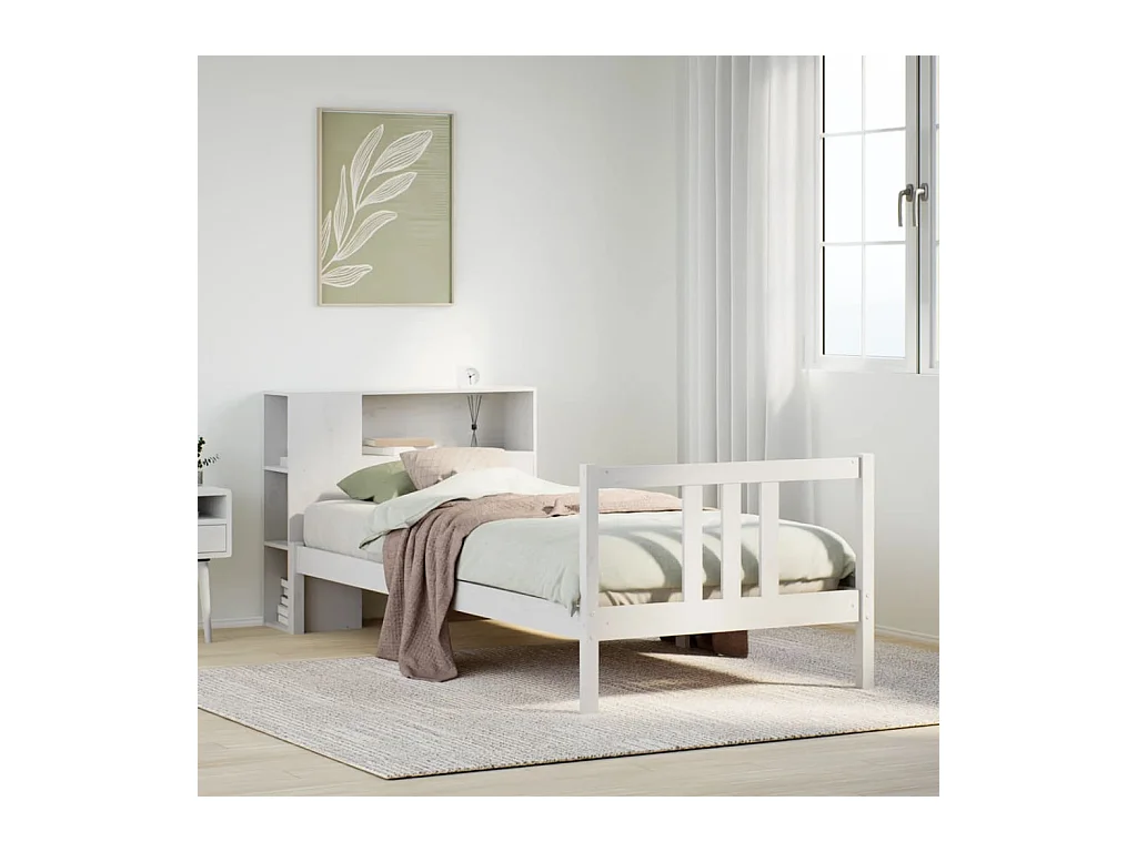 Letto Libreria senza Materasso Bianca 90x200 cm Legno di Pino