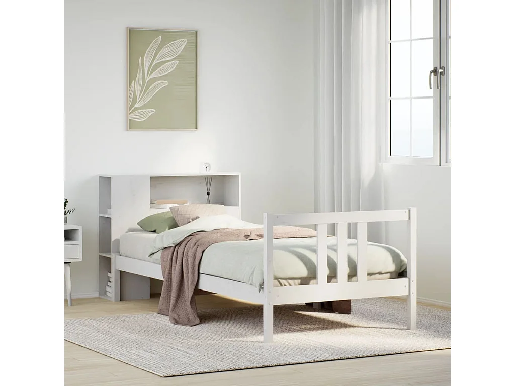 Bed met boekenkast zonder matras grenenhout wit 90x200 cm