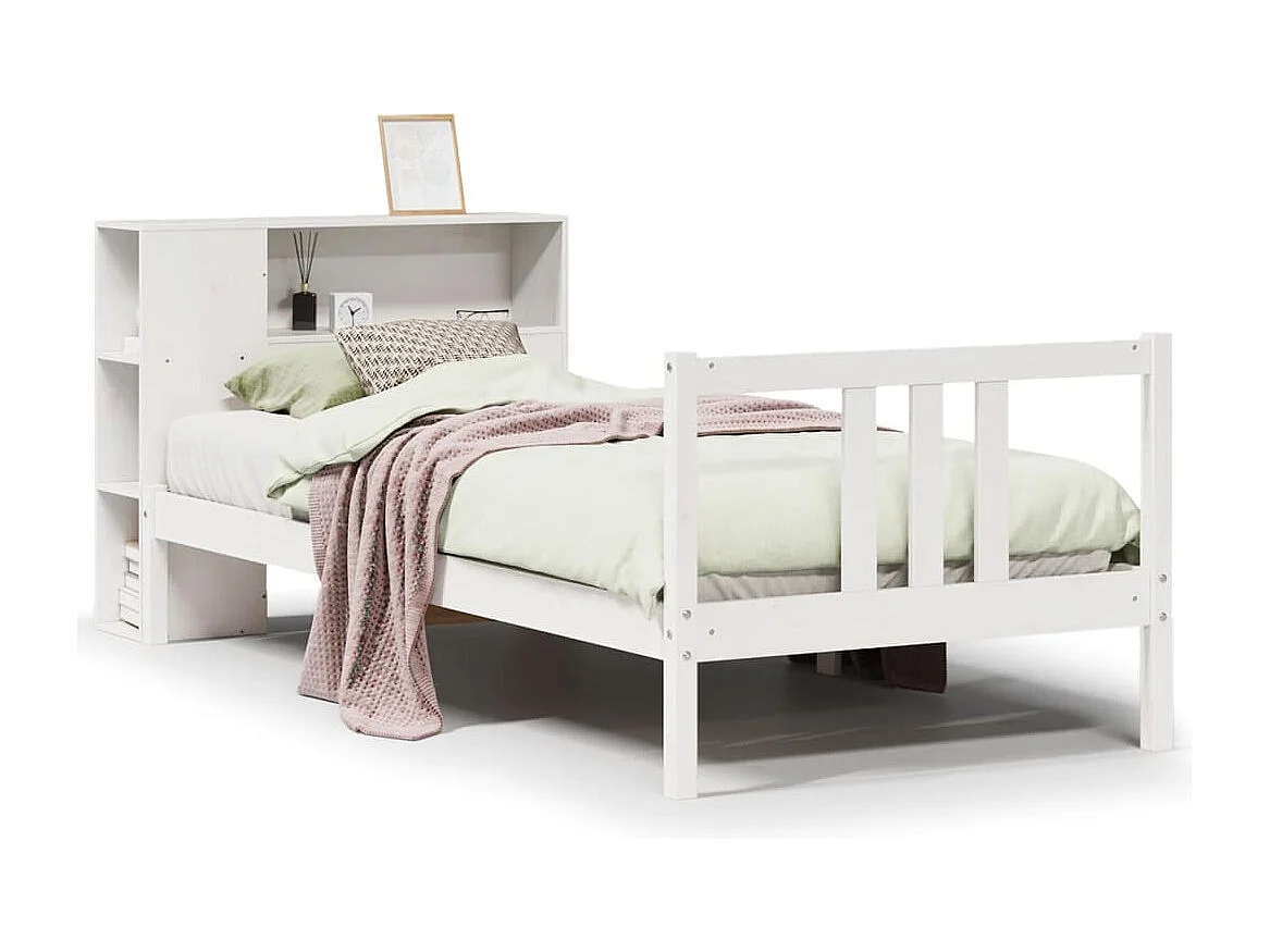 Bed met boekenkast zonder matras grenenhout wit 90x200 cm