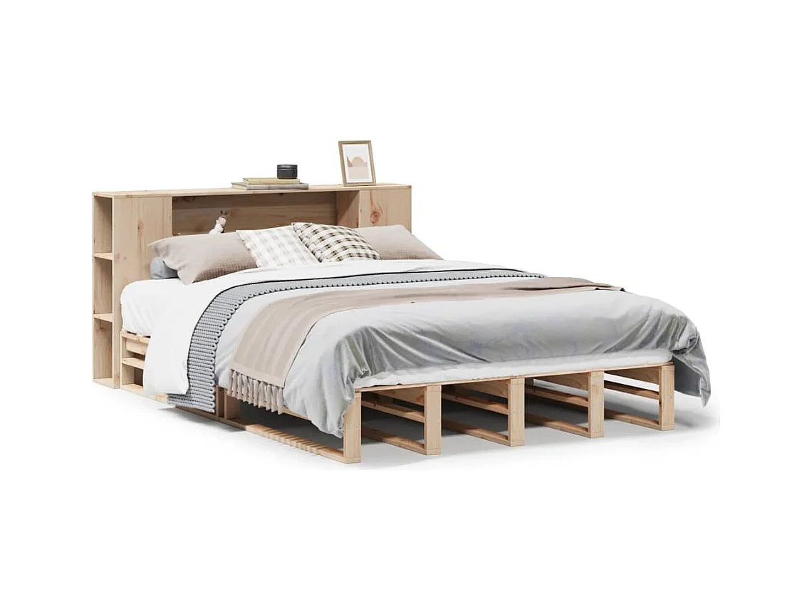 Lit bibliothèque sans matelas 160x200 cm bois massif