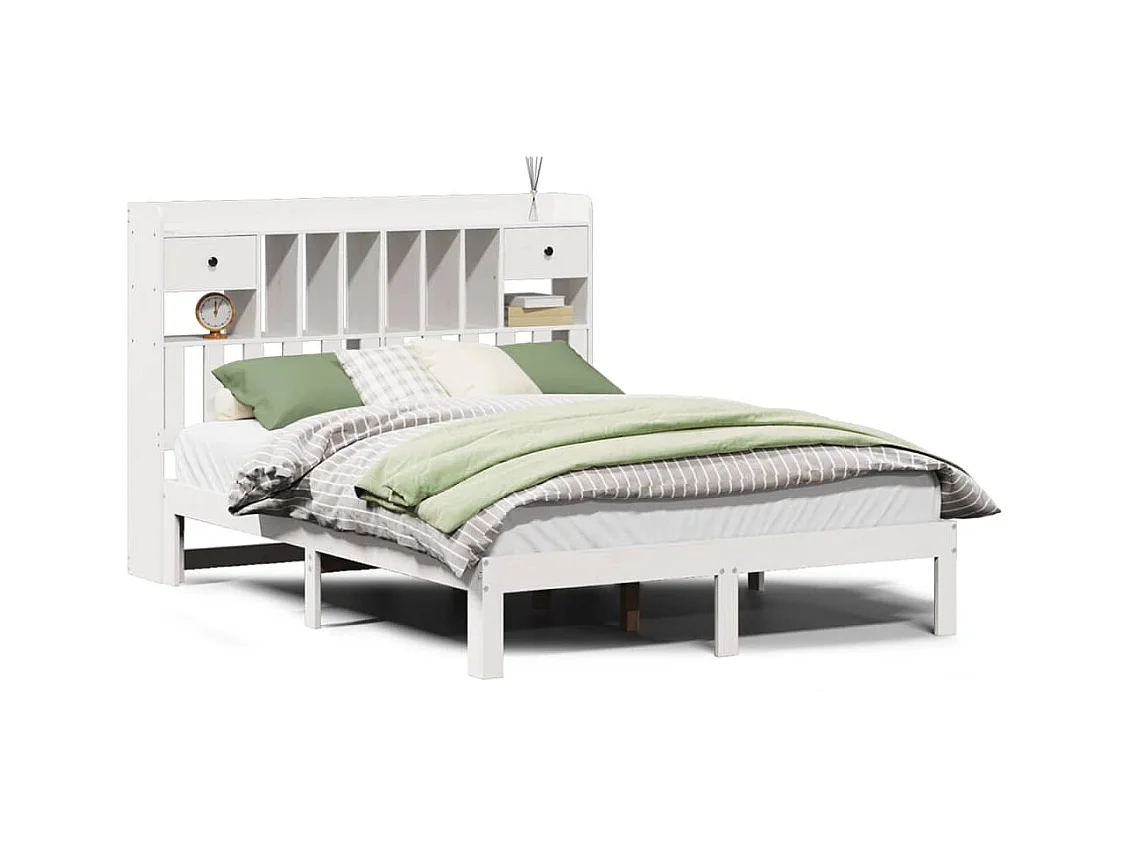 Lit bibliothèque sans matelas blanc 140x190 cm bois pin massif