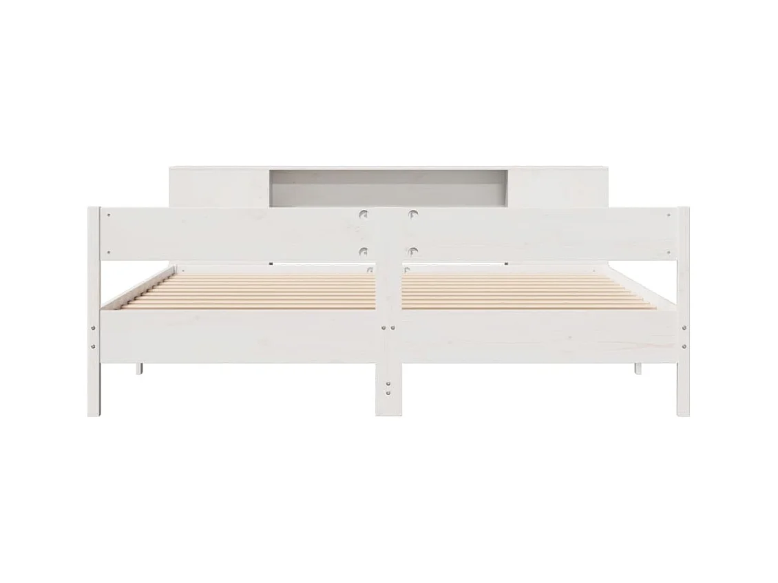 Lit bibliothèque sans matelas blanc 200x200 cm bois pin massif