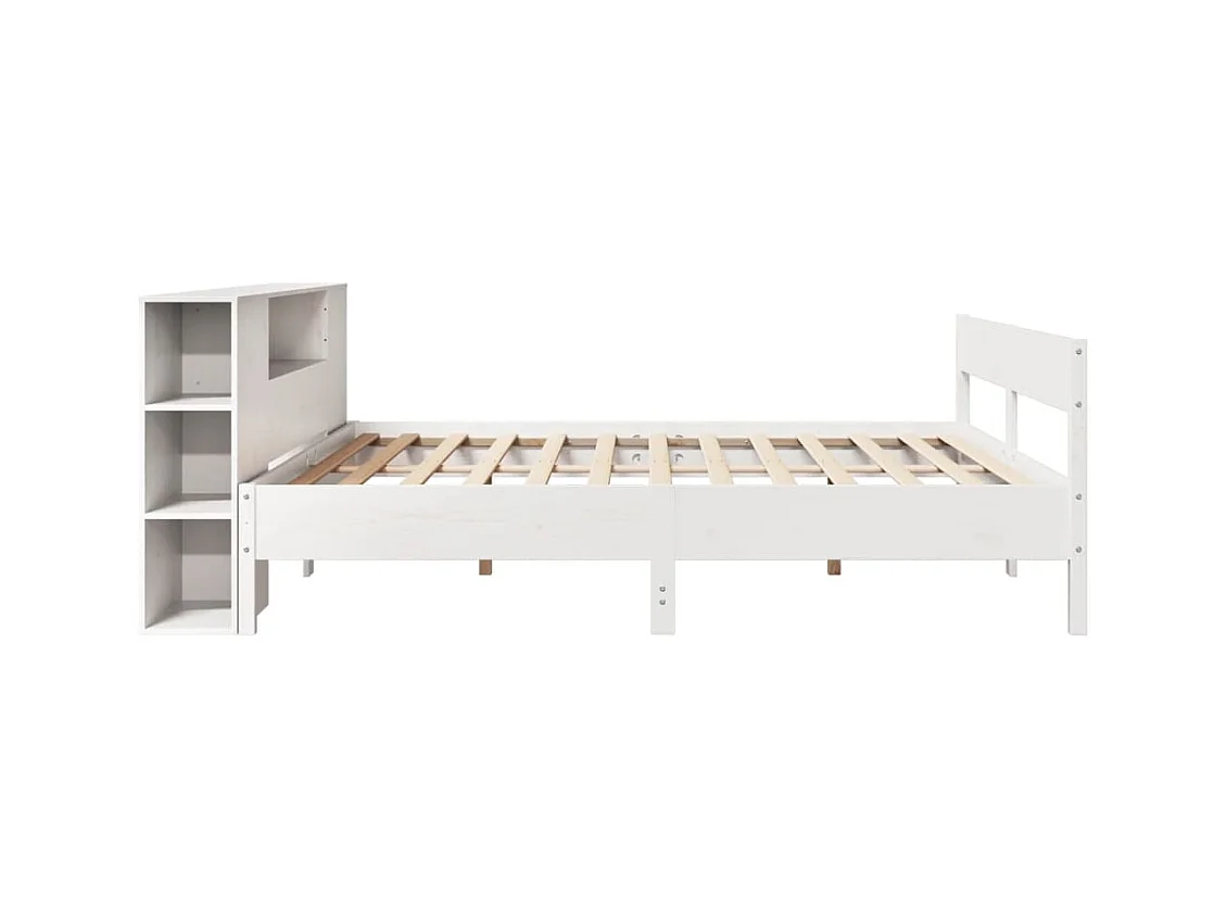 Lit bibliothèque sans matelas blanc 200x200 cm bois pin massif