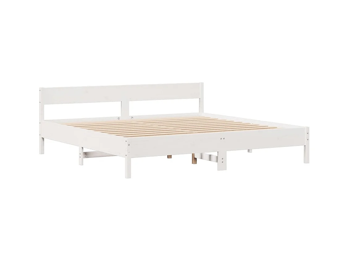 Lit bibliothèque sans matelas blanc 200x200 cm bois pin massif