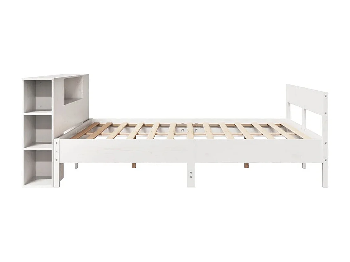Lit bibliothèque sans matelas blanc 200x200 cm bois pin massif