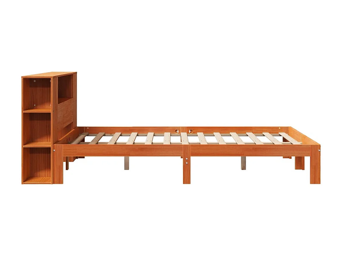 Bed met boekenkast zonder matras grenenhout wasbruin 140x200 cm