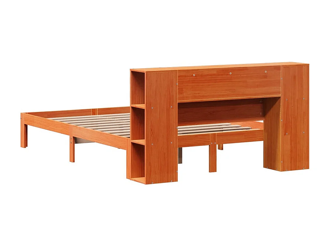 Bed met boekenkast zonder matras grenenhout wasbruin 140x200 cm
